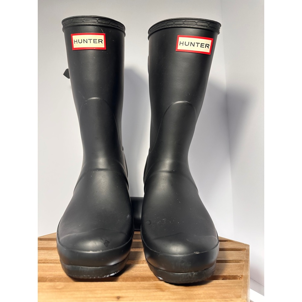 Hunter Original Back Adjustable Short Rain Boots Matte Black WFS1013RMA US 8